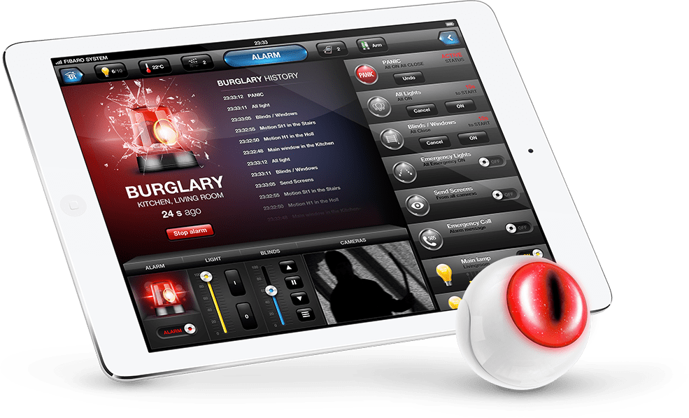 Smart home alarm triggered by motion sensor graphic